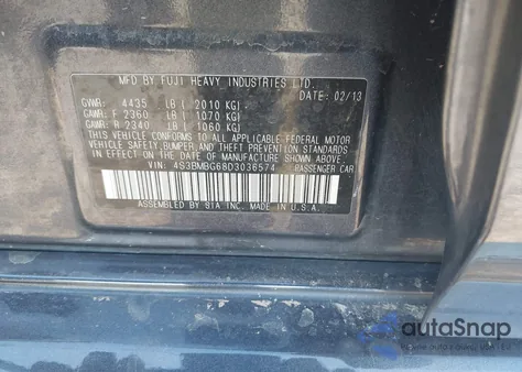 2013 Subaru Legacy 2.5I Premium из США, поврежденный, VIN 4S3BMBG68D3036574